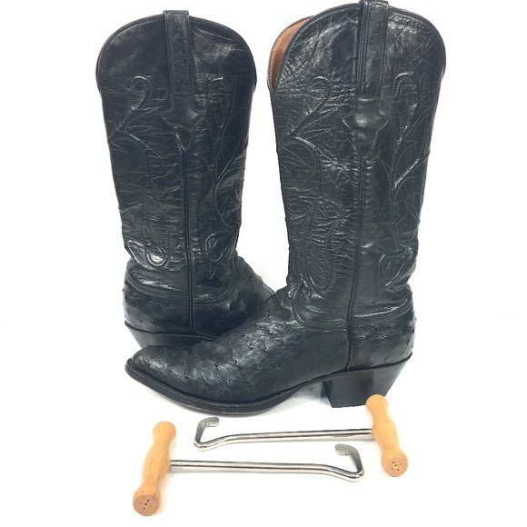 Lucchese Shoes - LUCCHESE Sz 8.5 B Black Full Quill Ostrich Cowboy